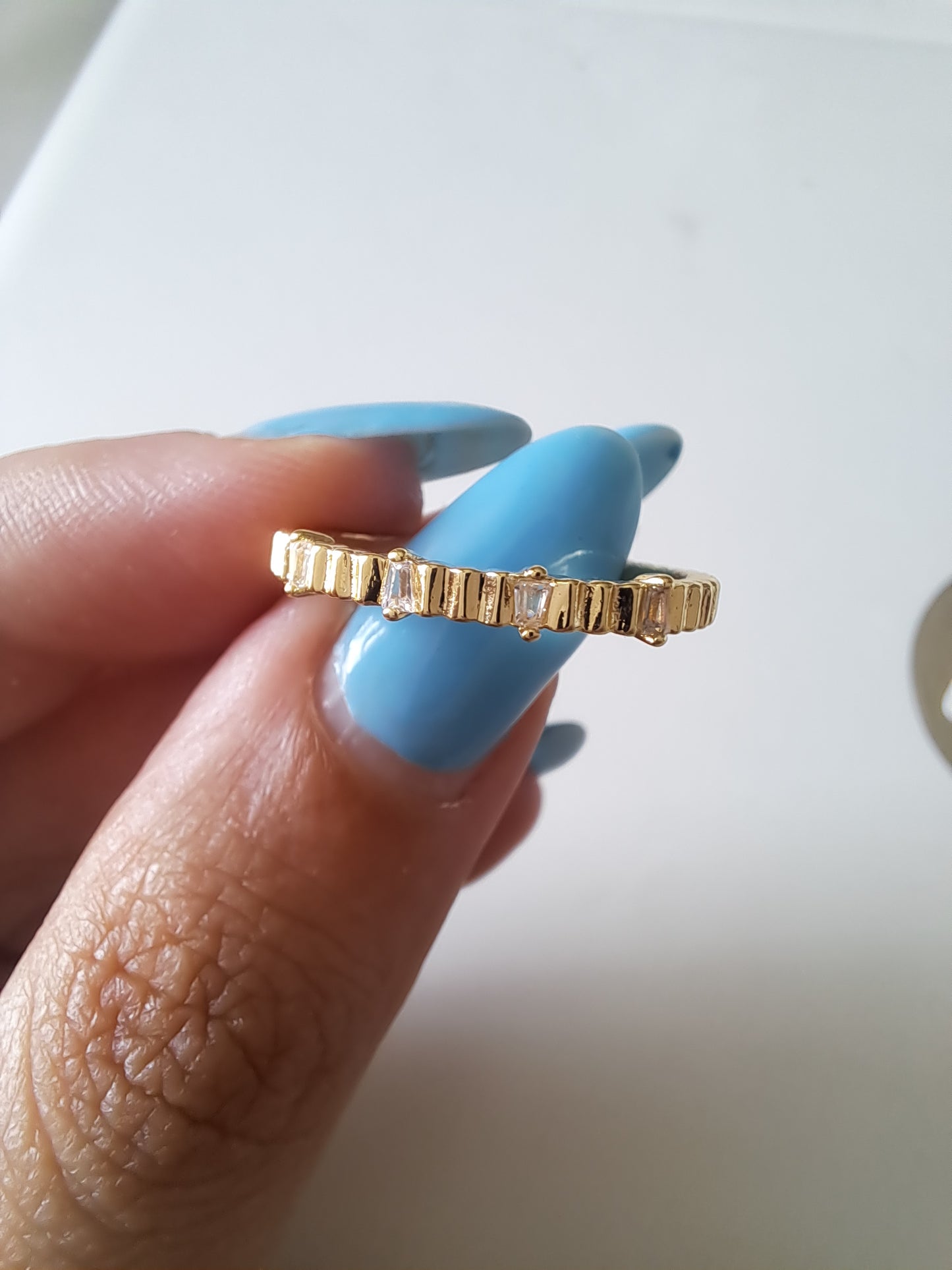 Gold Tone Adjustable CZ Ring Cubic Zirconia Baguette Open Ring