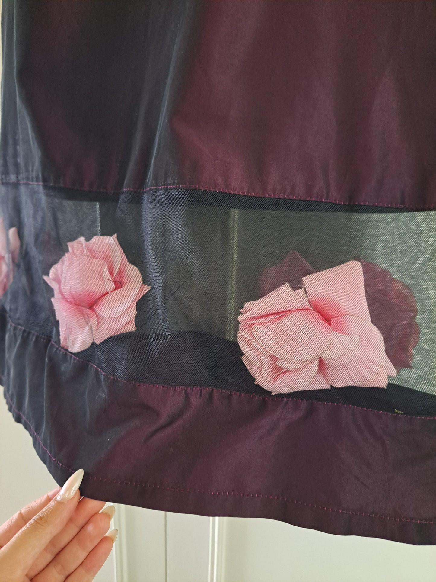 Le Complici Purple Satin A-Line Midi Skirt Size S Floral Appliqué Made in Italy