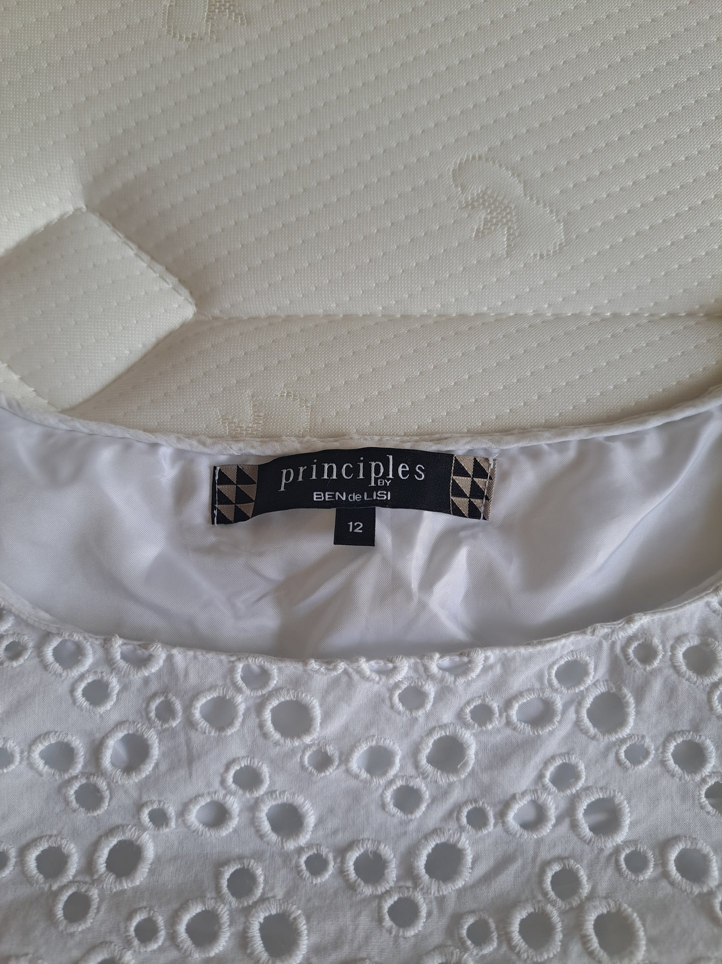 Principles White Broderie Anglaise Dress Size 12 Cotton Summer Dress EU 40