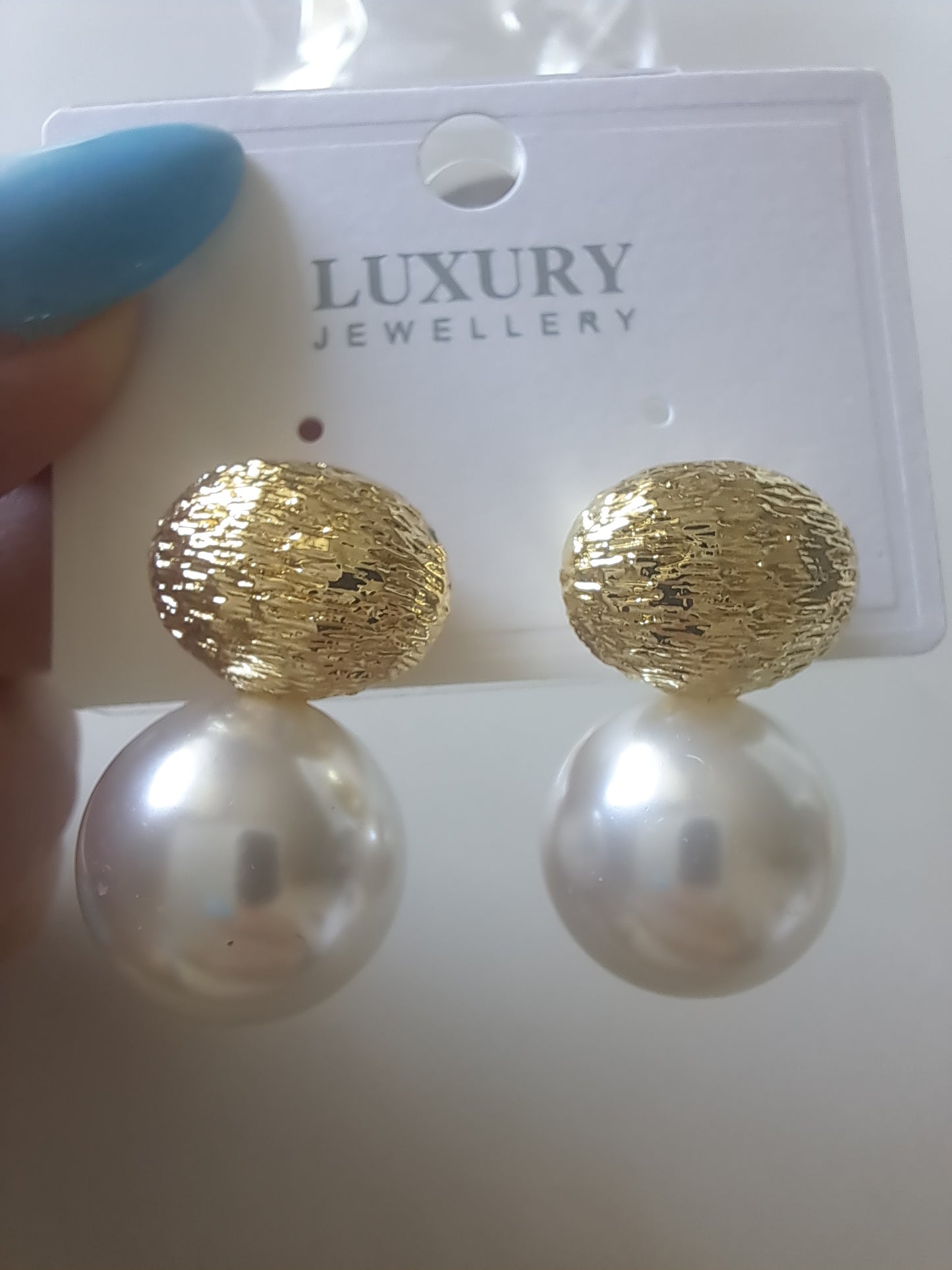 Gold Tone Pearl Drop Stud Earrings Classic Statement Elegant Fashion Jewellery