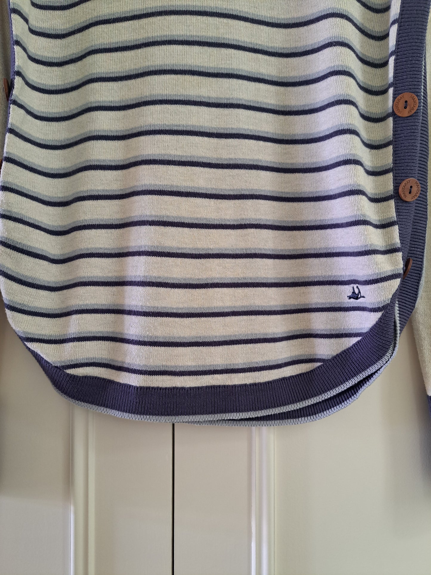 Mantaray Cream & Blue Striped Jumper Size 8 Nautical Button Detail