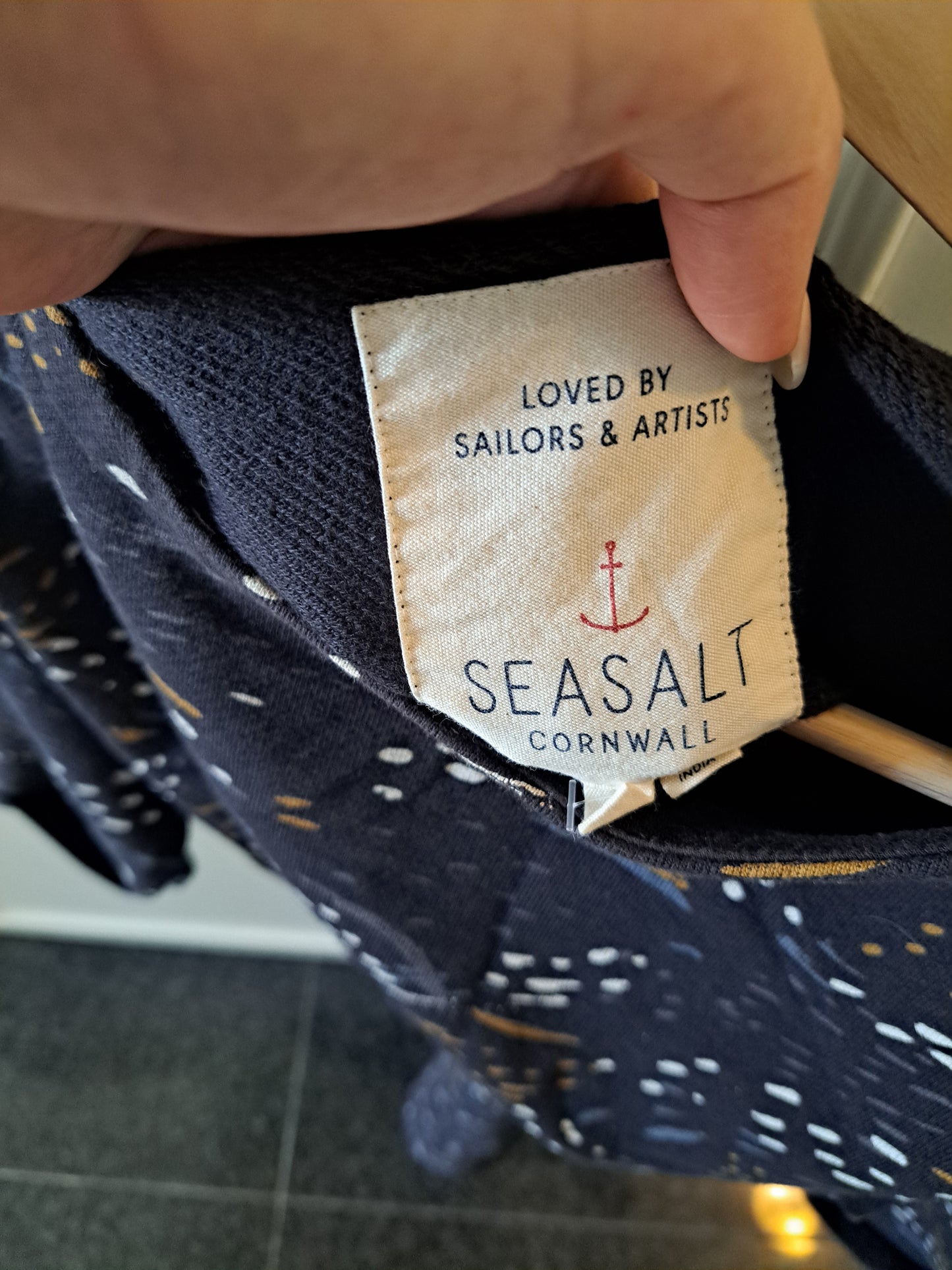 Seasalt Cornwall Navy Tunic Dress UK 12 100% Cotton Printed Shift Dres