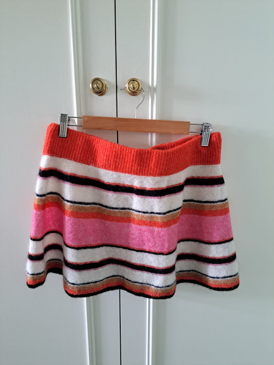 Belle Striped Knit Mini Skirt Size 42 Wool Alpaca Blend Orange Pink
