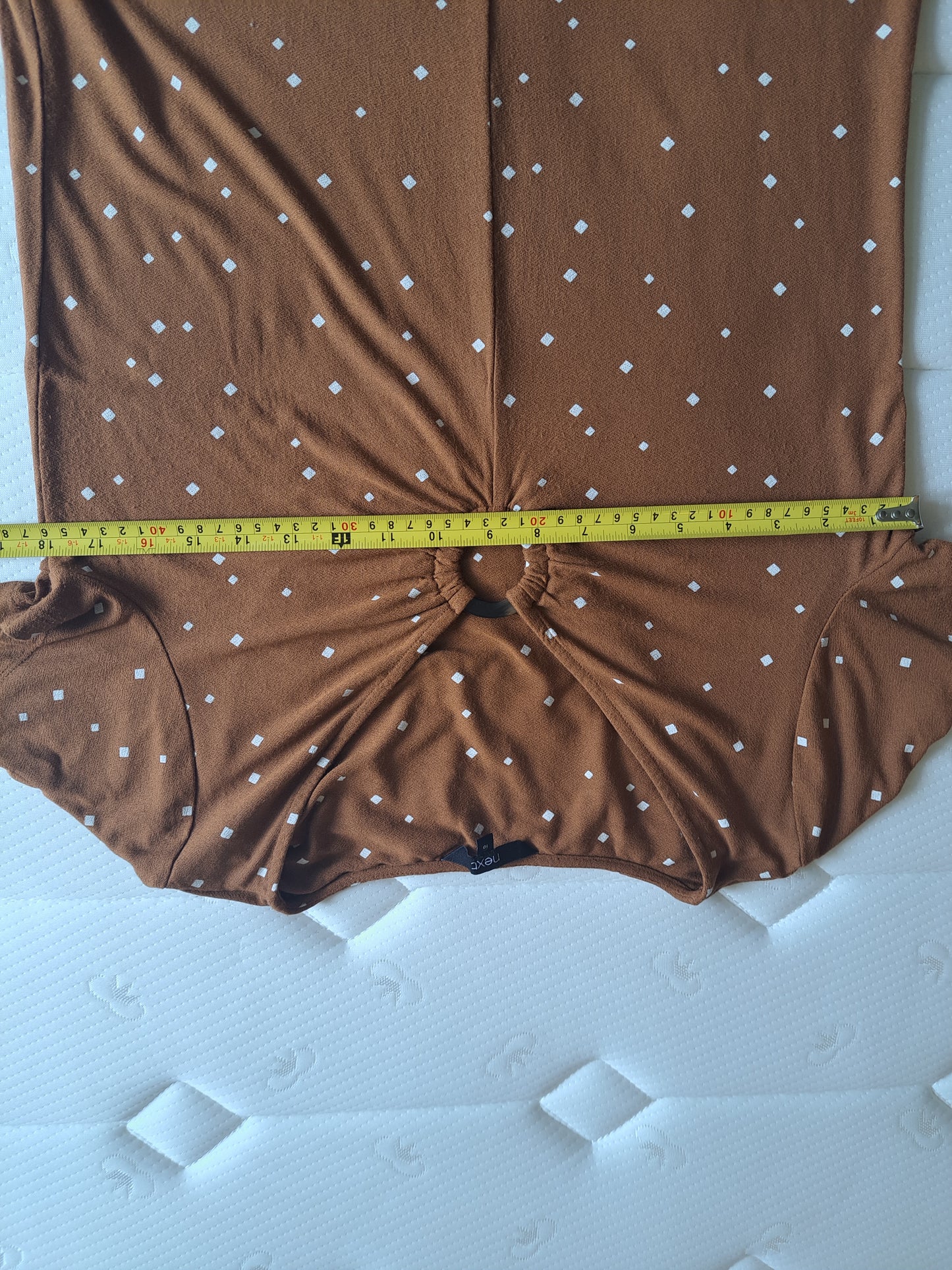 Next Brown Polka Dot Top Size 10 Ruched Ring Detail V-Neck