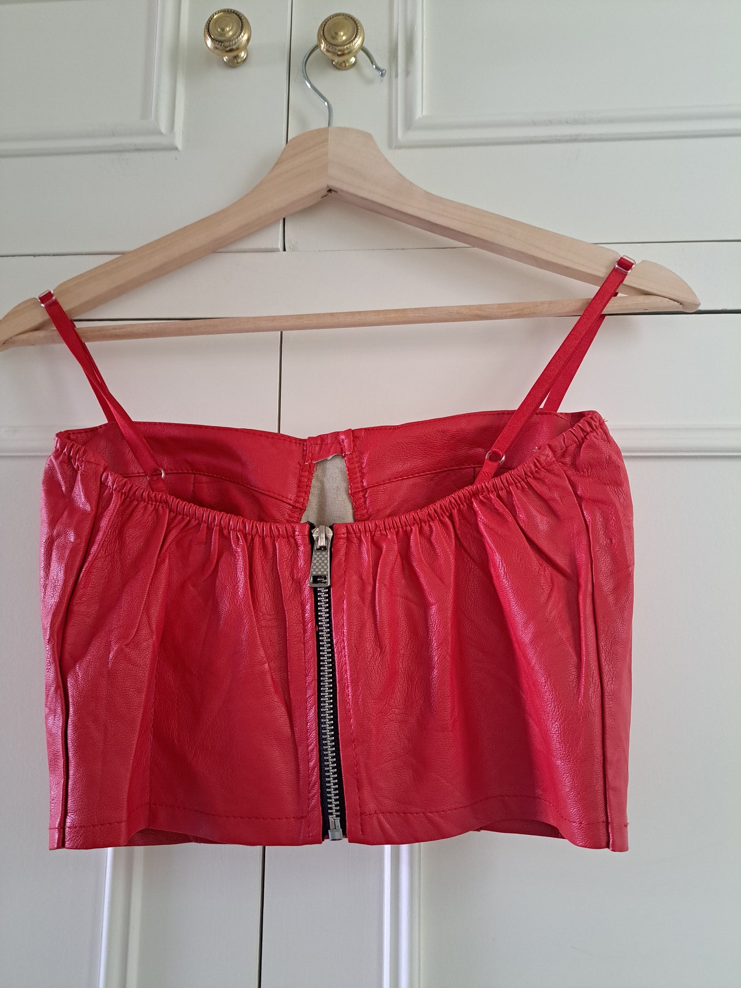 Red Faux Leather Corset Crop Top  Bustier Cami Y2K Going Out Top