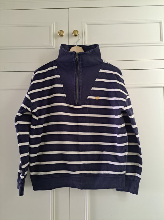 Brakeburn Navy White Striped Half Zip Sweatshirt 100% Cotton UK 12