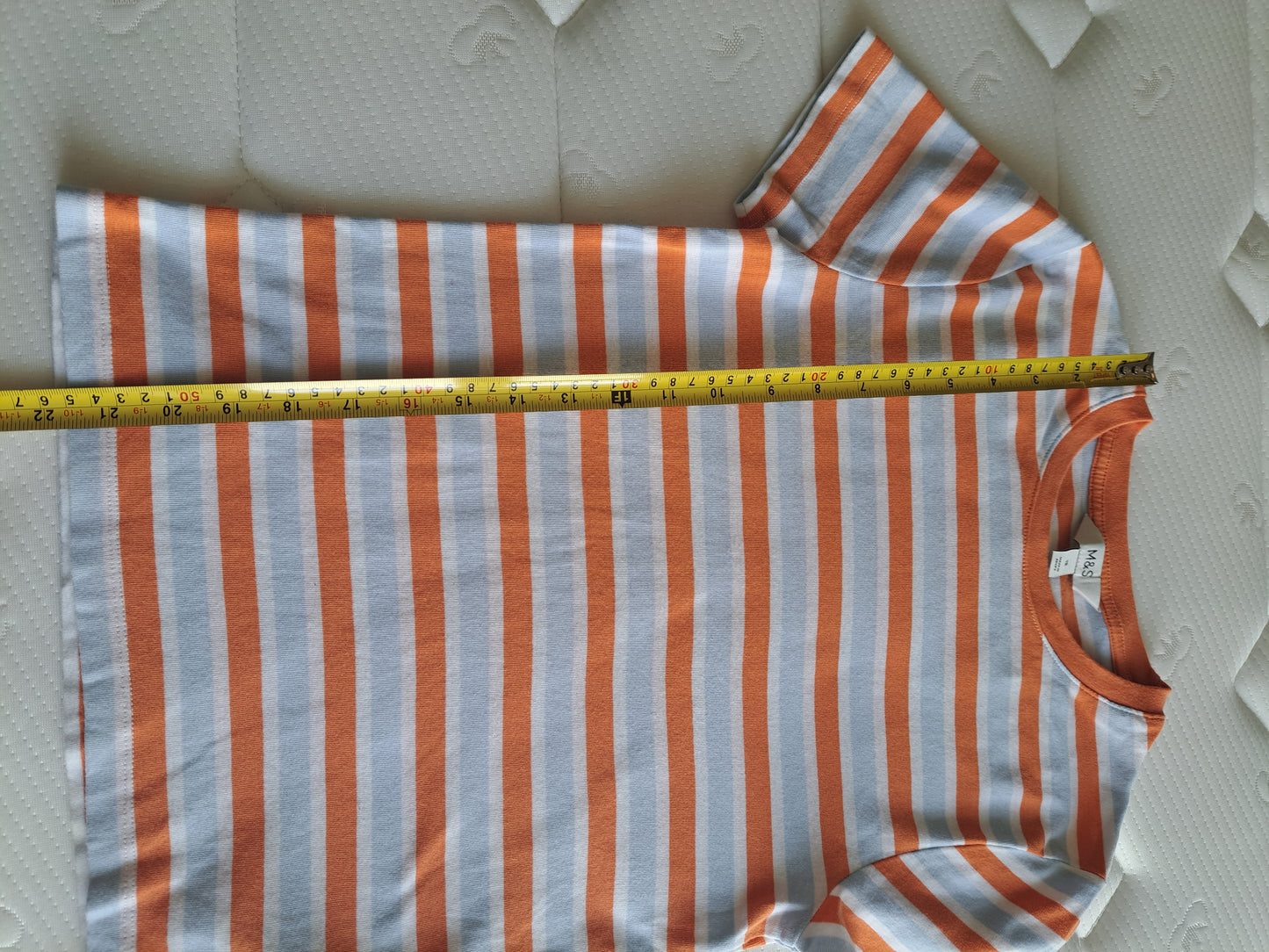 M&S Orange & White & Blue Striped Cotton Top Size 12 Casual Summer T-Shirt