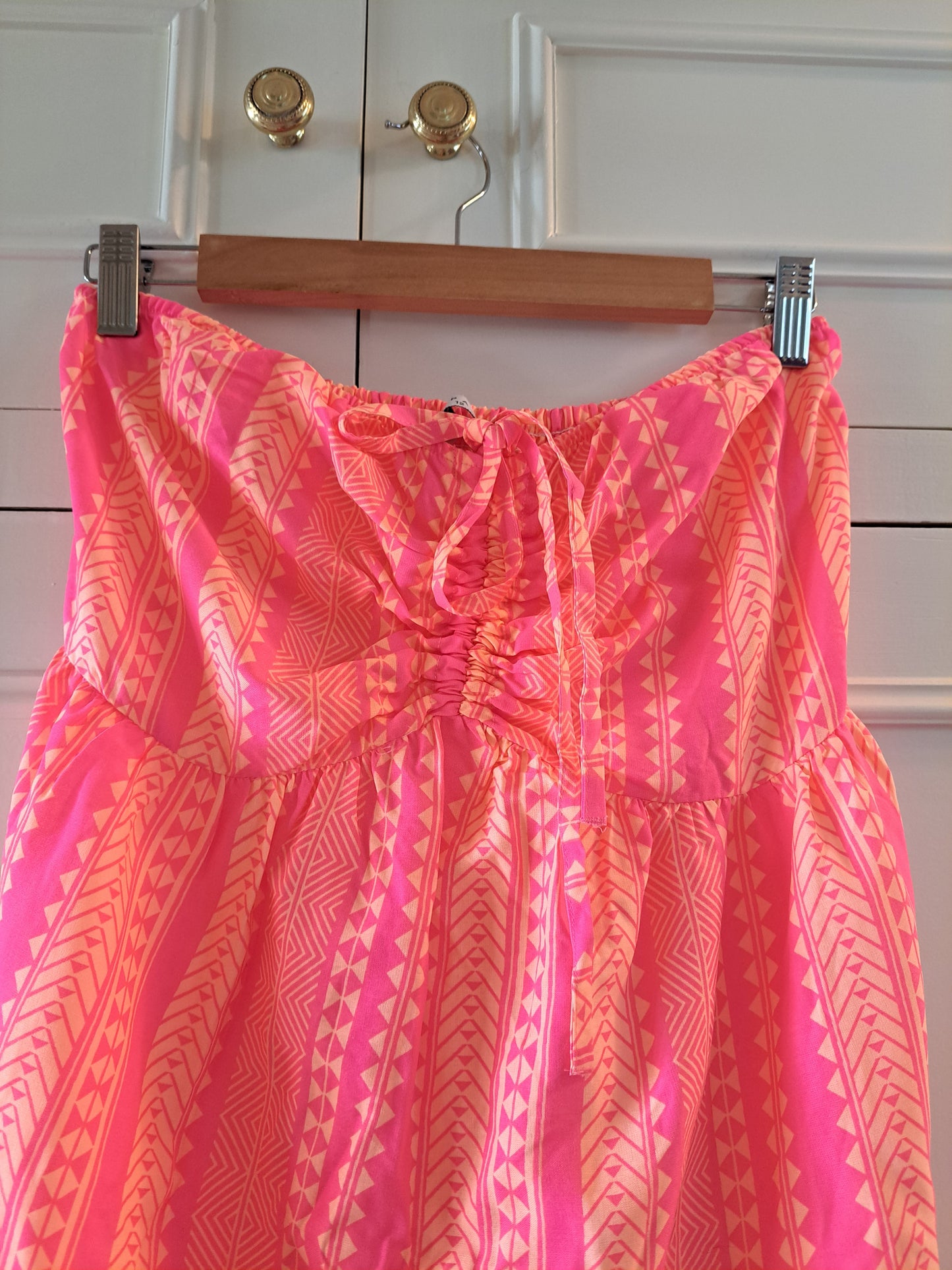 Papaya Pink Maxi Dress Boho Summer Dress Shirred Bandeau Dress Size 12