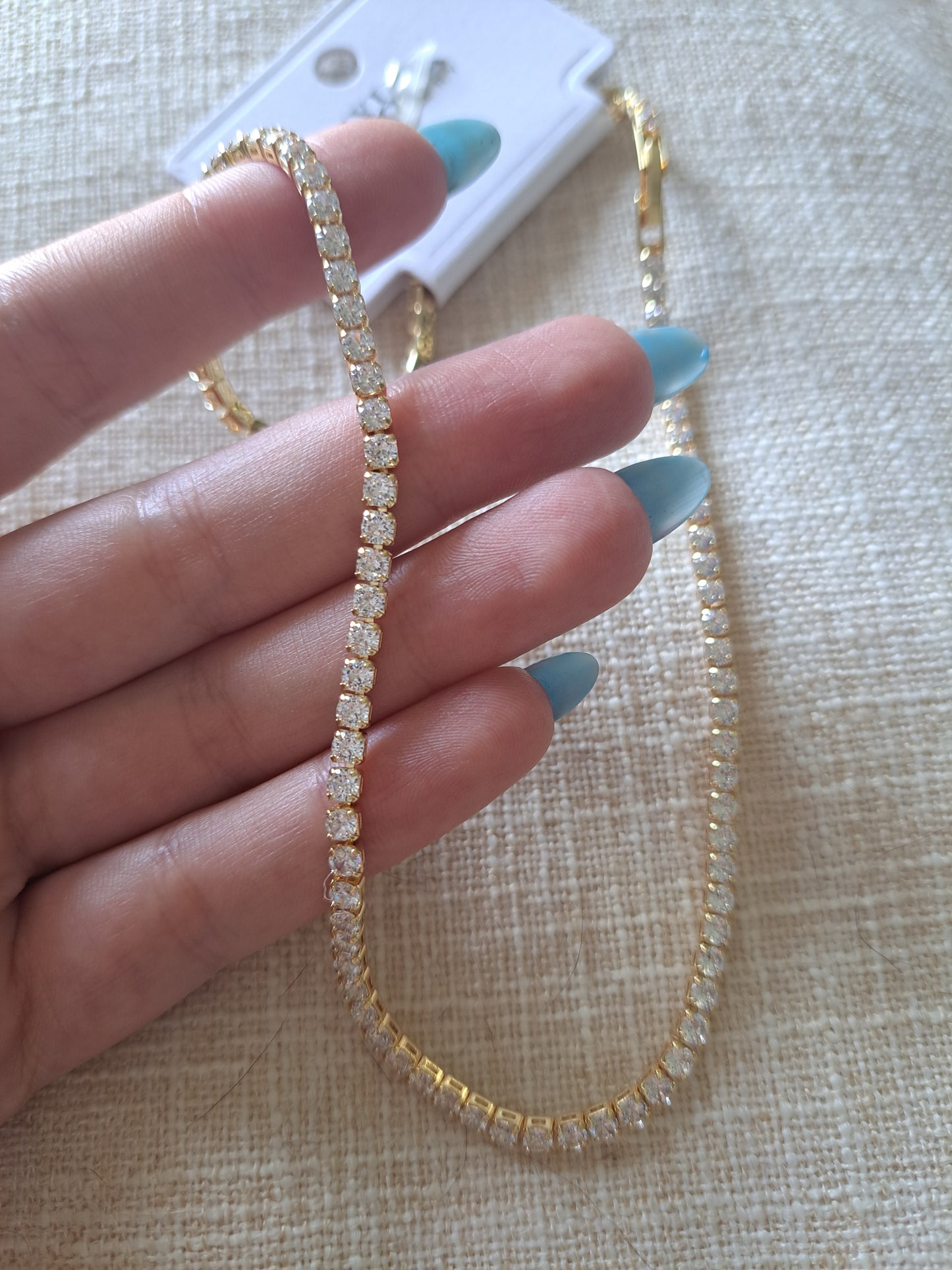 Gold Tone Tennis Necklace CZ Stone Chain Minimalist Sparkly Jewellery