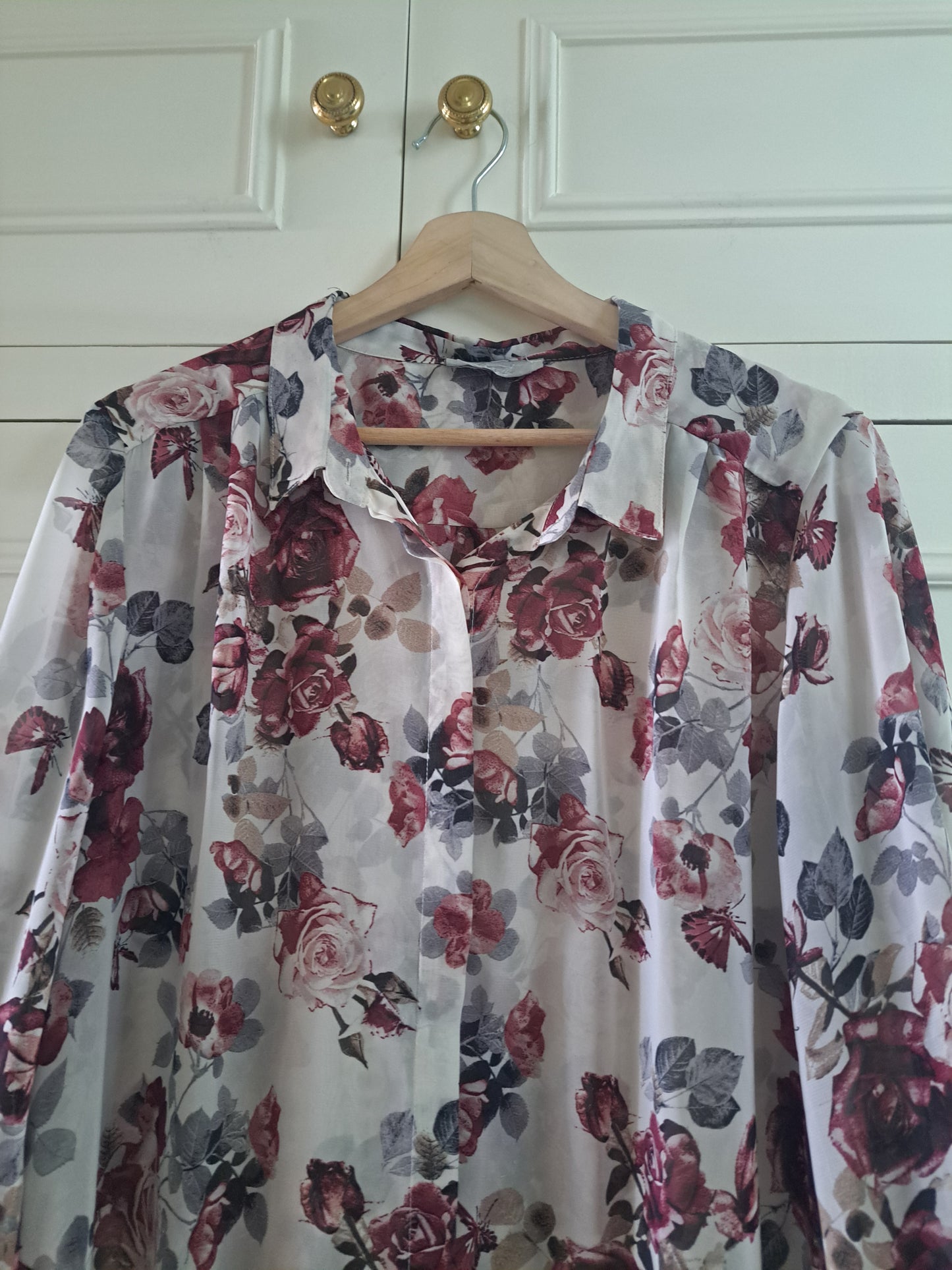K&D Floral Chiffon Blouse Size 20 Sheer Rose Print Longline Top