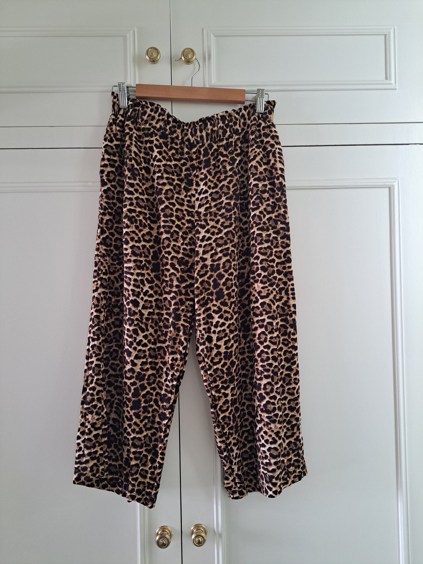 Papaya Leopard Print Wide Leg Trousers UK 12 Animal Print Pull On Pants