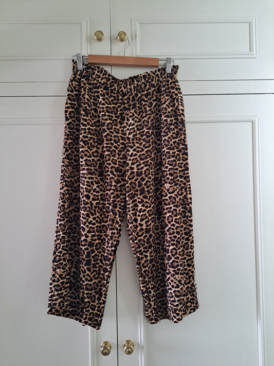 Papaya Leopard Print Wide Leg Trousers UK 12 Animal Print Pull On Pants