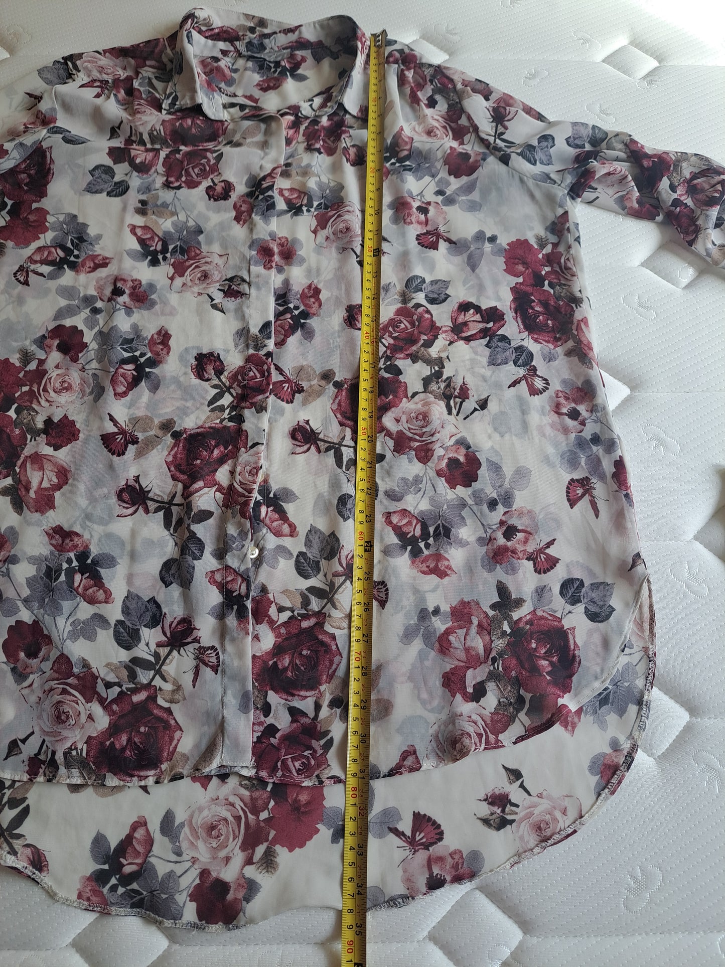 K&D Floral Chiffon Blouse Size 20 Sheer Rose Print Longline Top