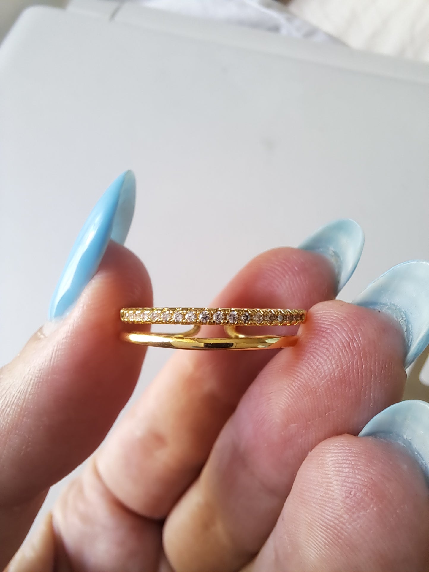 Gold Tone Adjustable CZ Ring Cubic Zirconia Pavé Open Ring