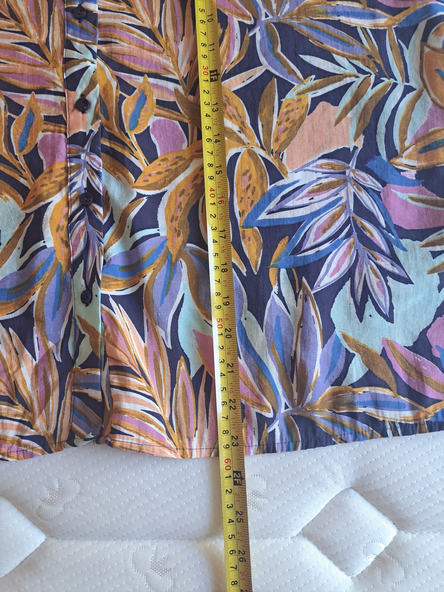 Women’s Tropical Leaf Print Button Up Blouse UK 20 Oversized Relaxed Summer Top