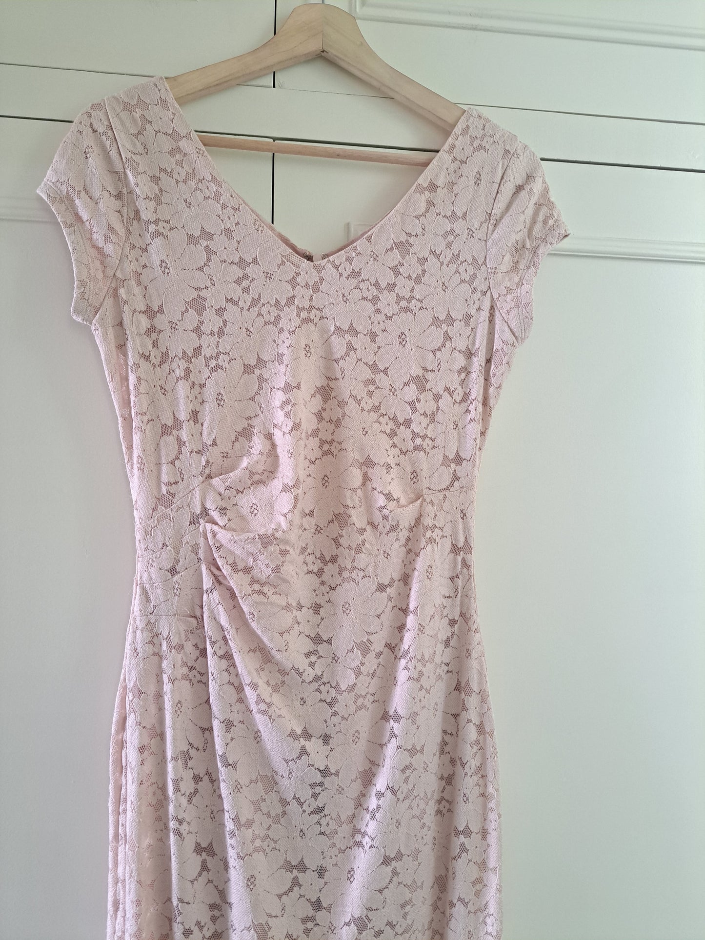 Laura Ashley Blush Pink Lace Dress UK 8 Ruched Midi Occasion Dress