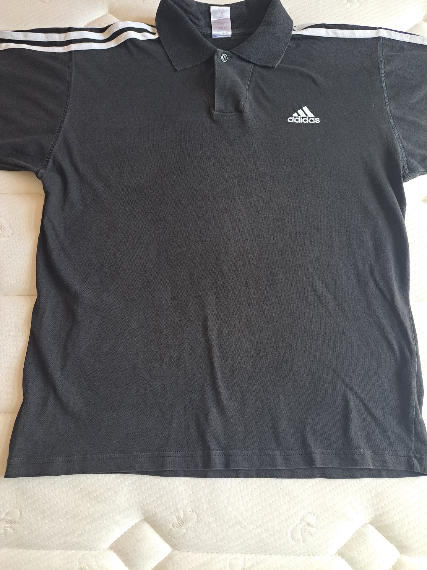 Adidas Polo Shirt Black 3 Stripe Cotton Polo Made in Italy Size XL