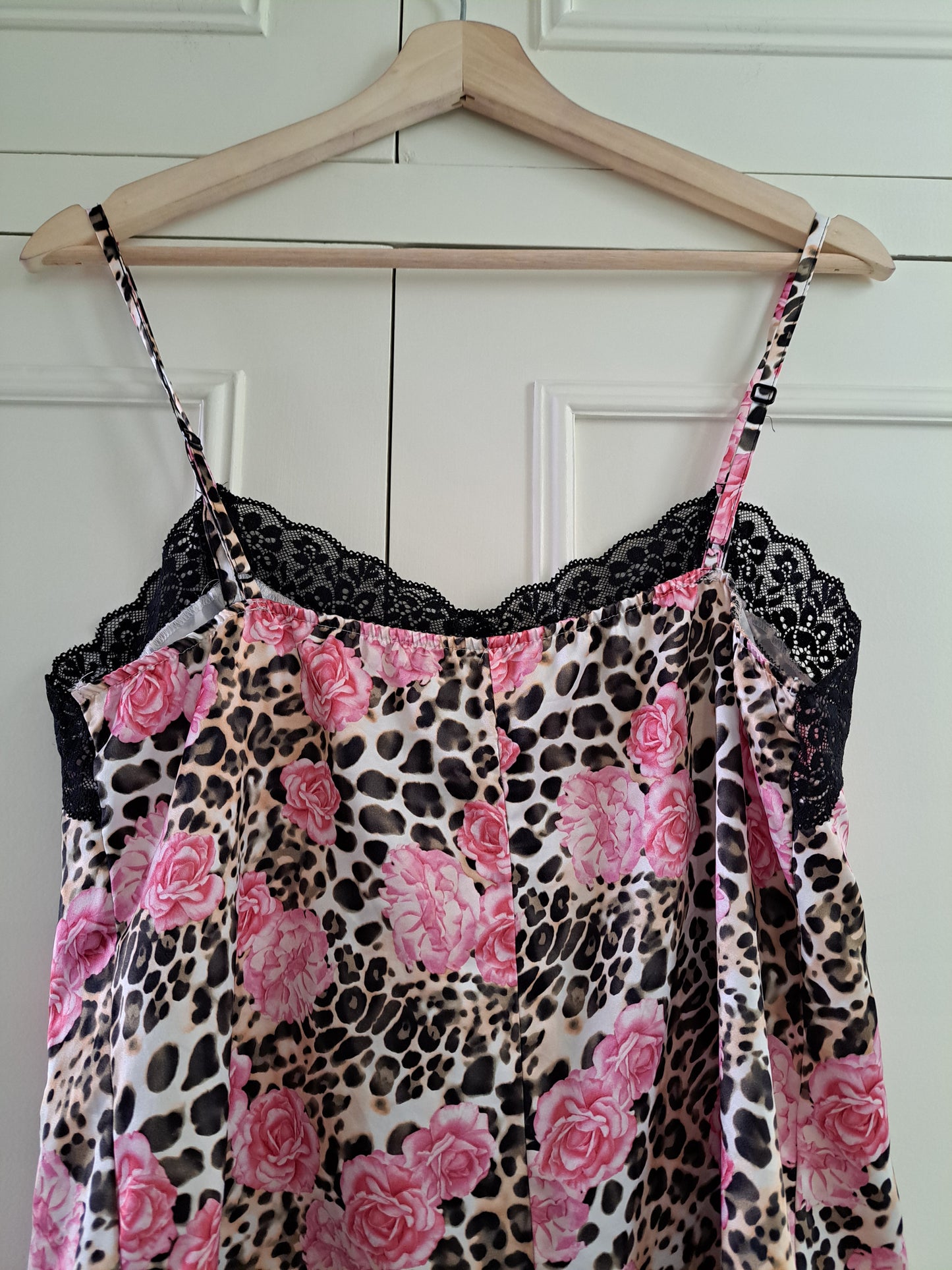 Tezenis Floral Leopard Print Cami Top Pink Lace Trim Satin Style Vest