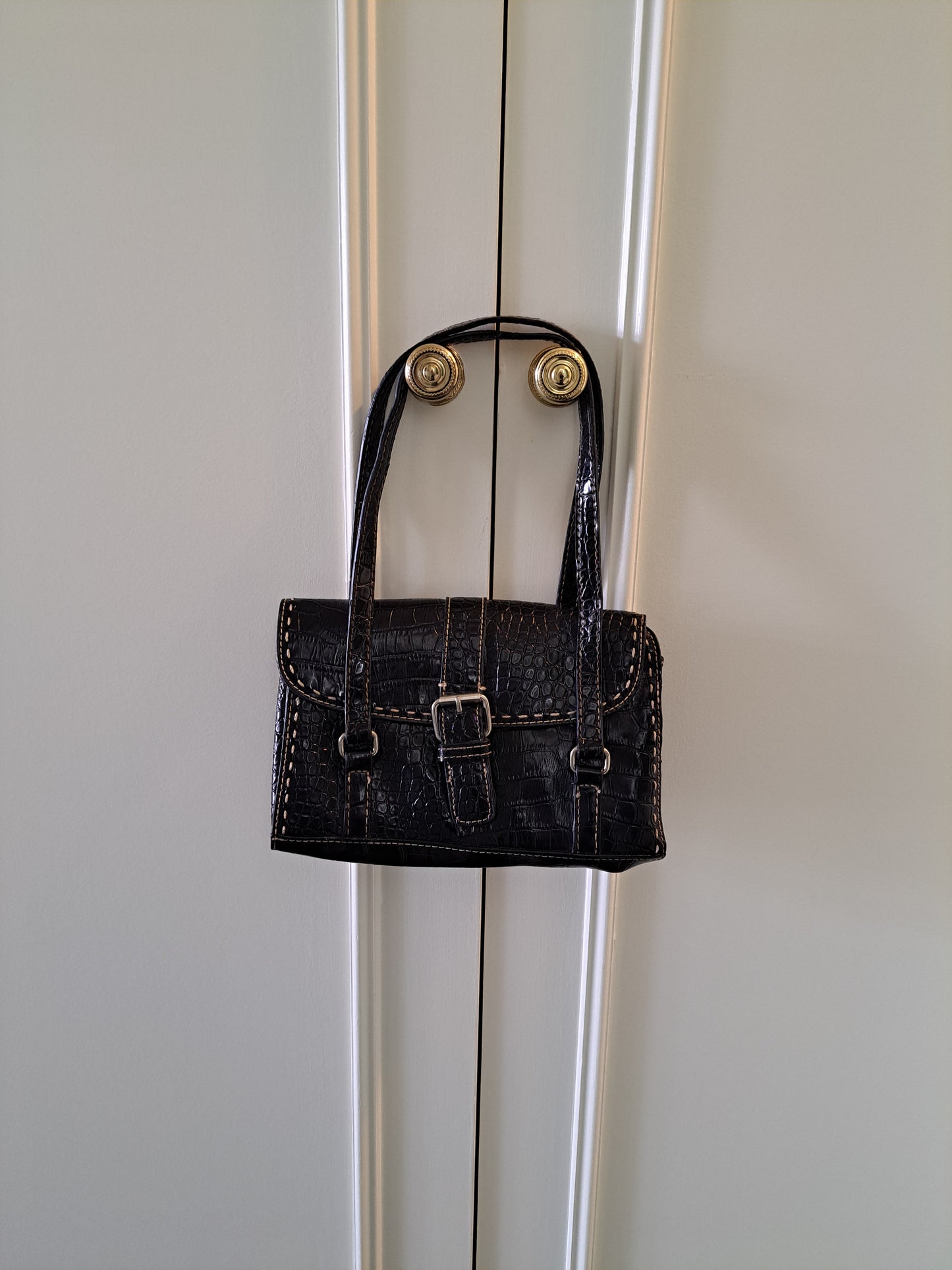 Black Croc Effect Shoulder Bag Mini Handbag