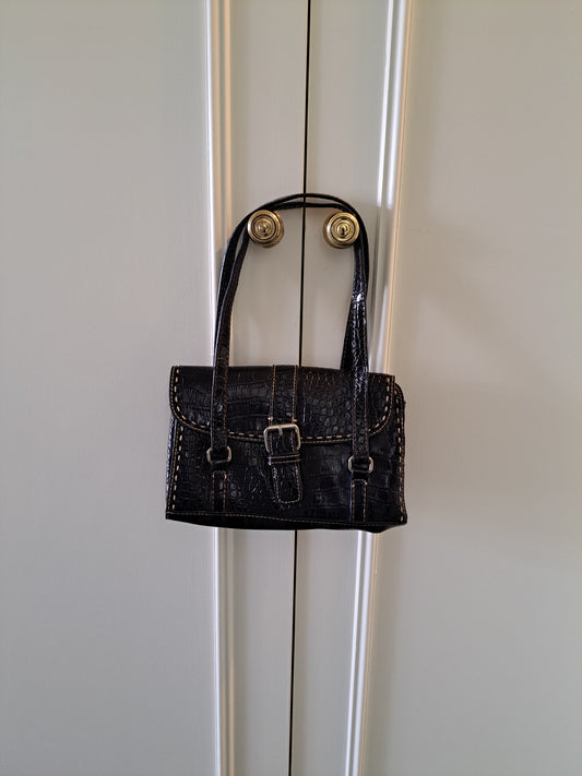 Black Croc Effect Shoulder Bag Mini Handbag