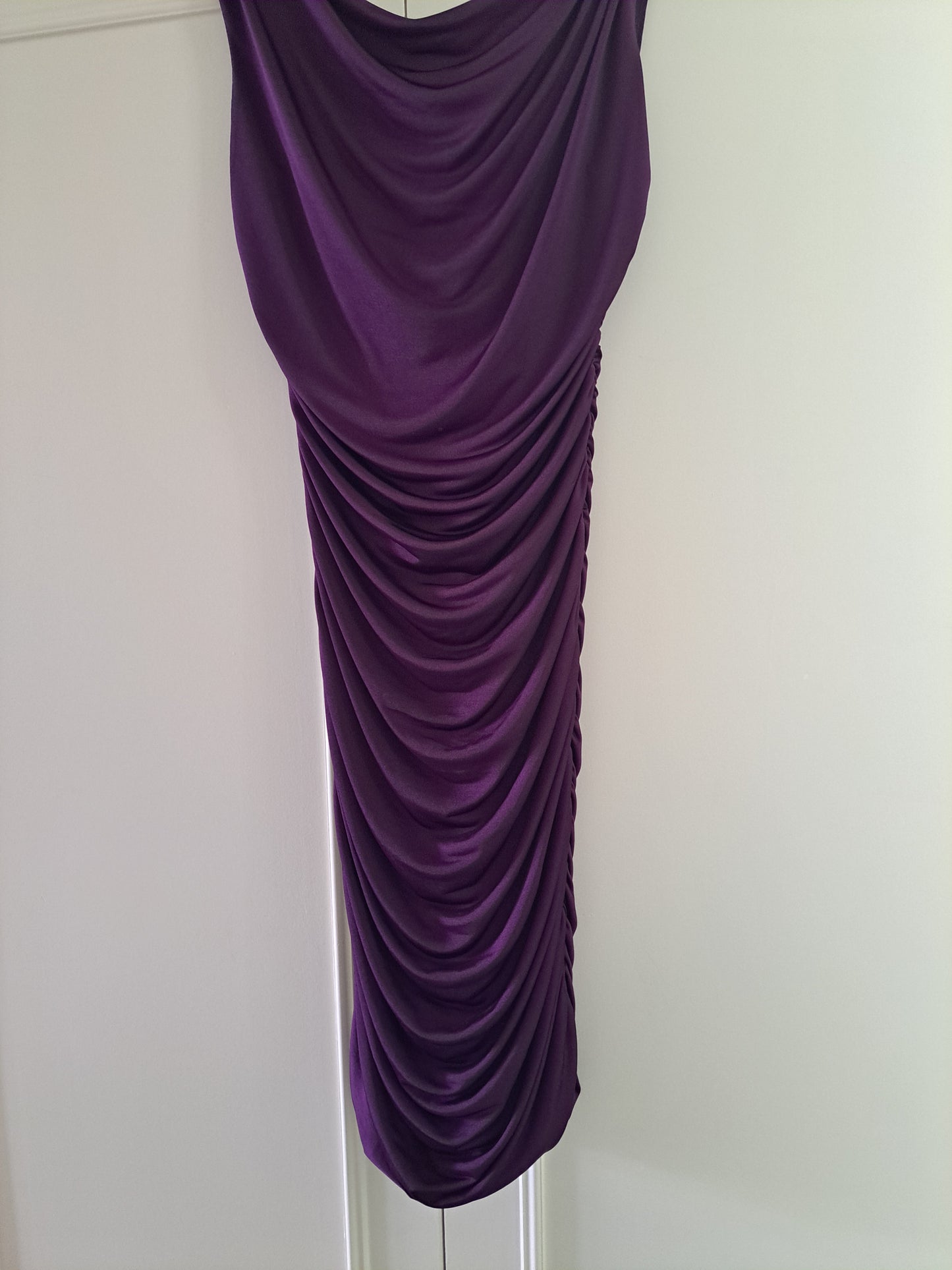 Star by Julien Macdonald Purple One Shoulder Ruched Midi Dress Size 10