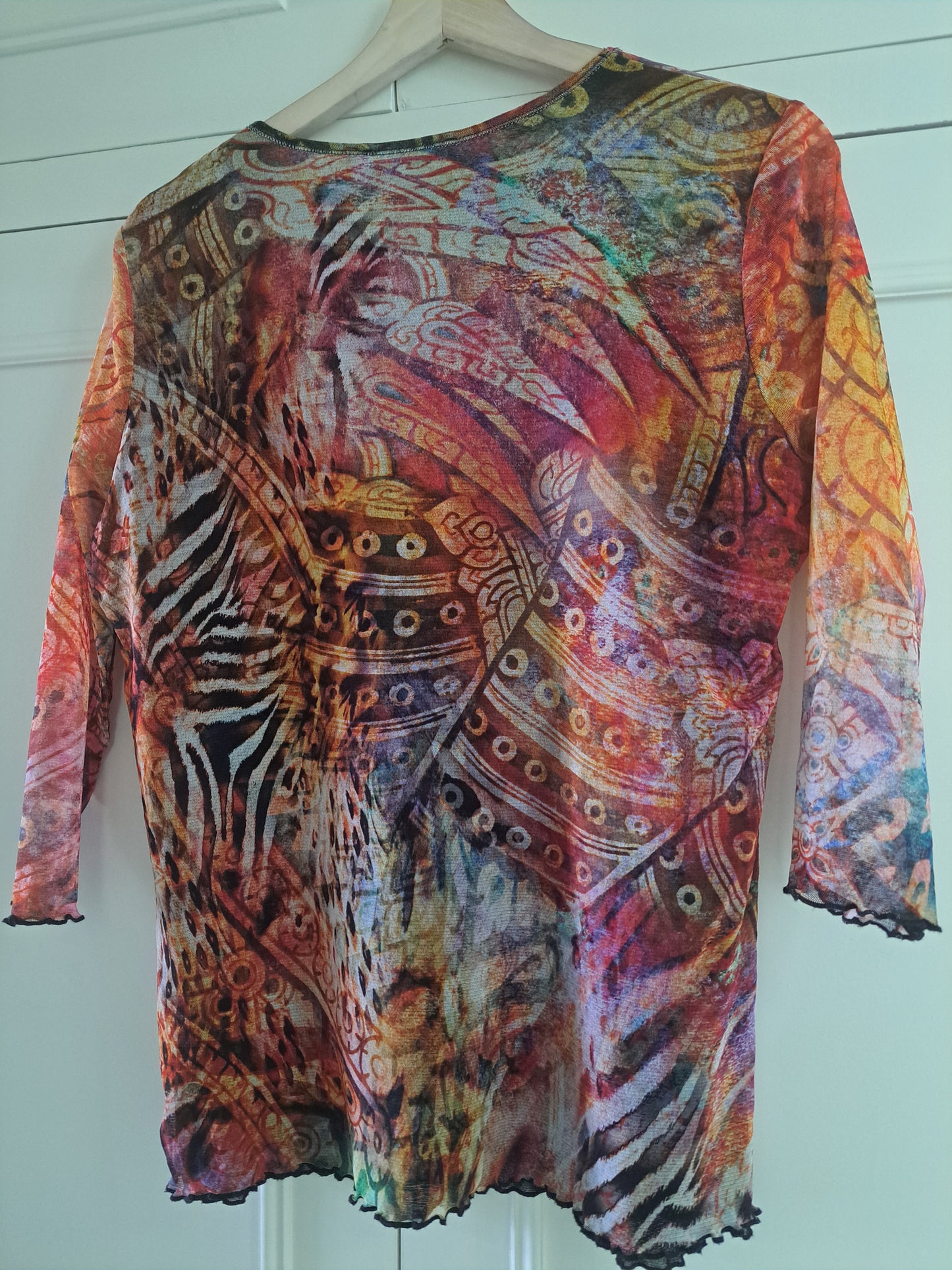 Via Appia Abstract Mesh Top UK 10-12 Sheer Stretch Printed Long Sleeve To