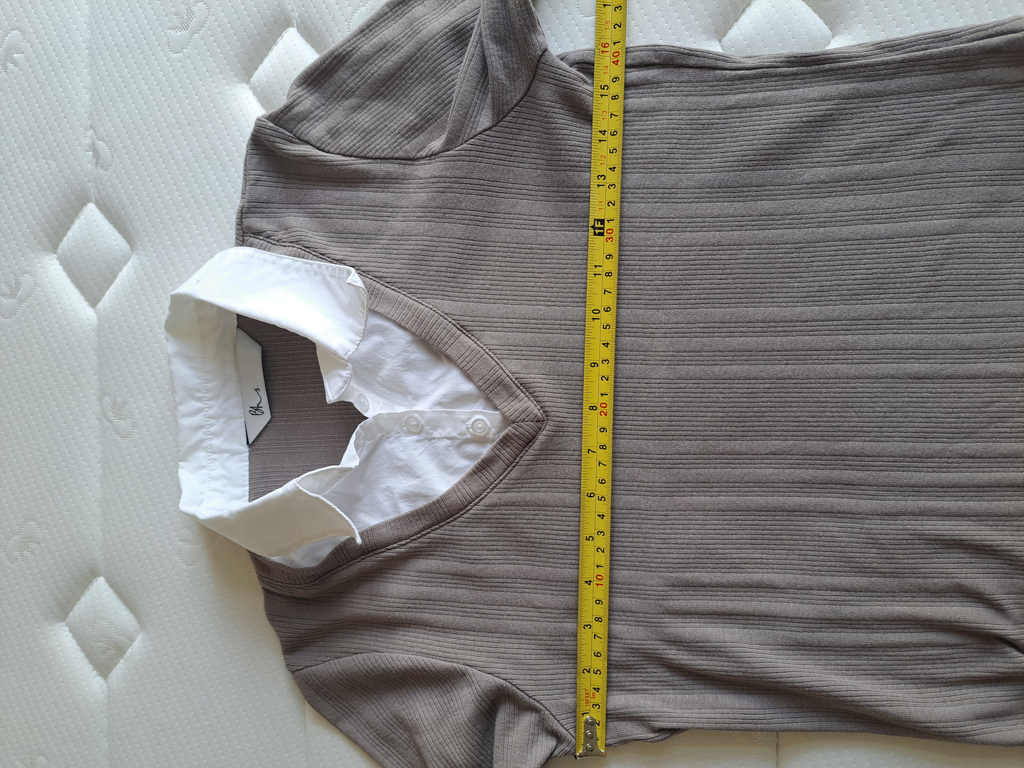 BHS Layered Look Ribbed Top Size 12 Taupe Beige 100% Cotton