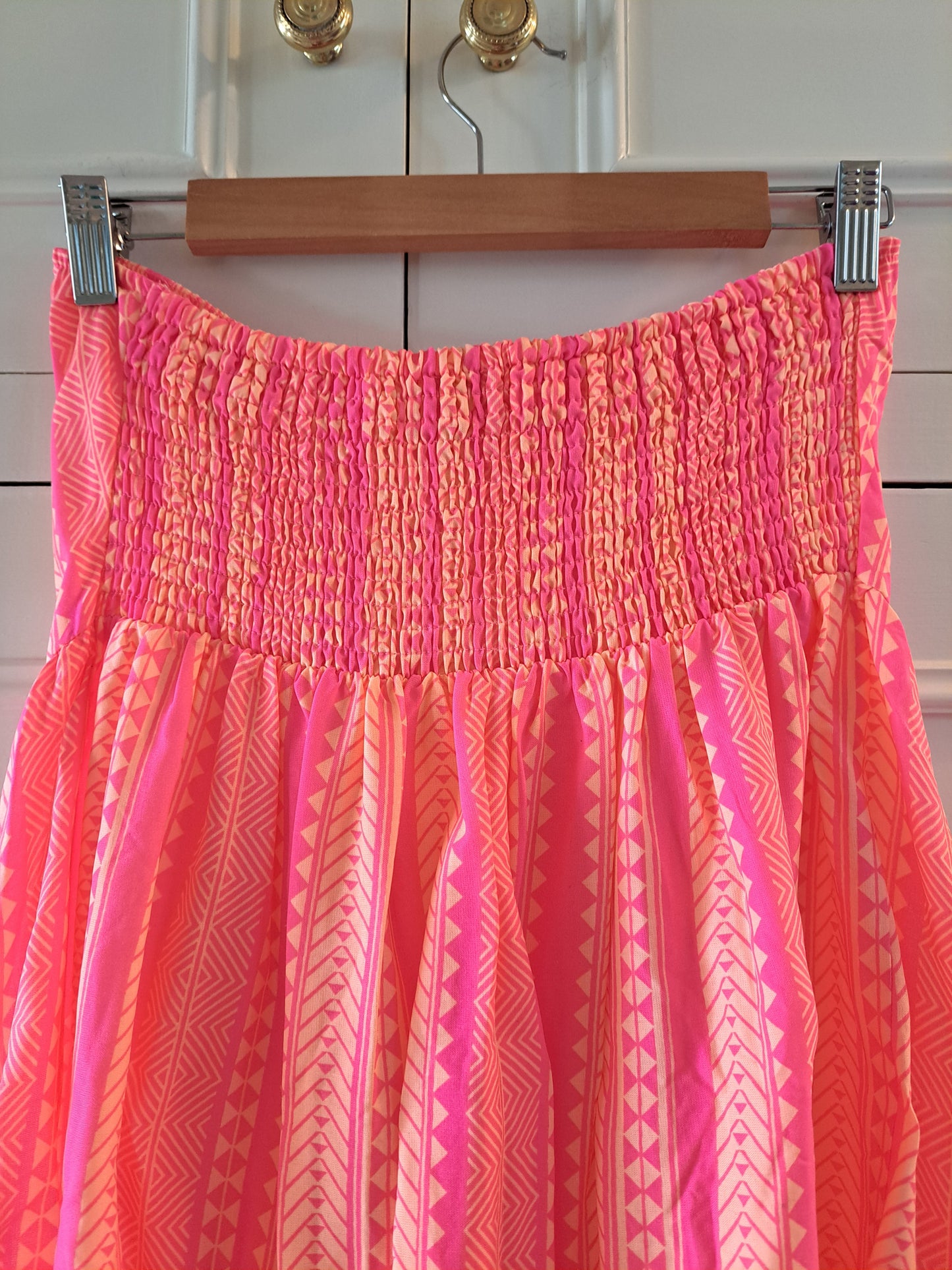 Papaya Pink Maxi Dress Boho Summer Dress Shirred Bandeau Dress Size 12