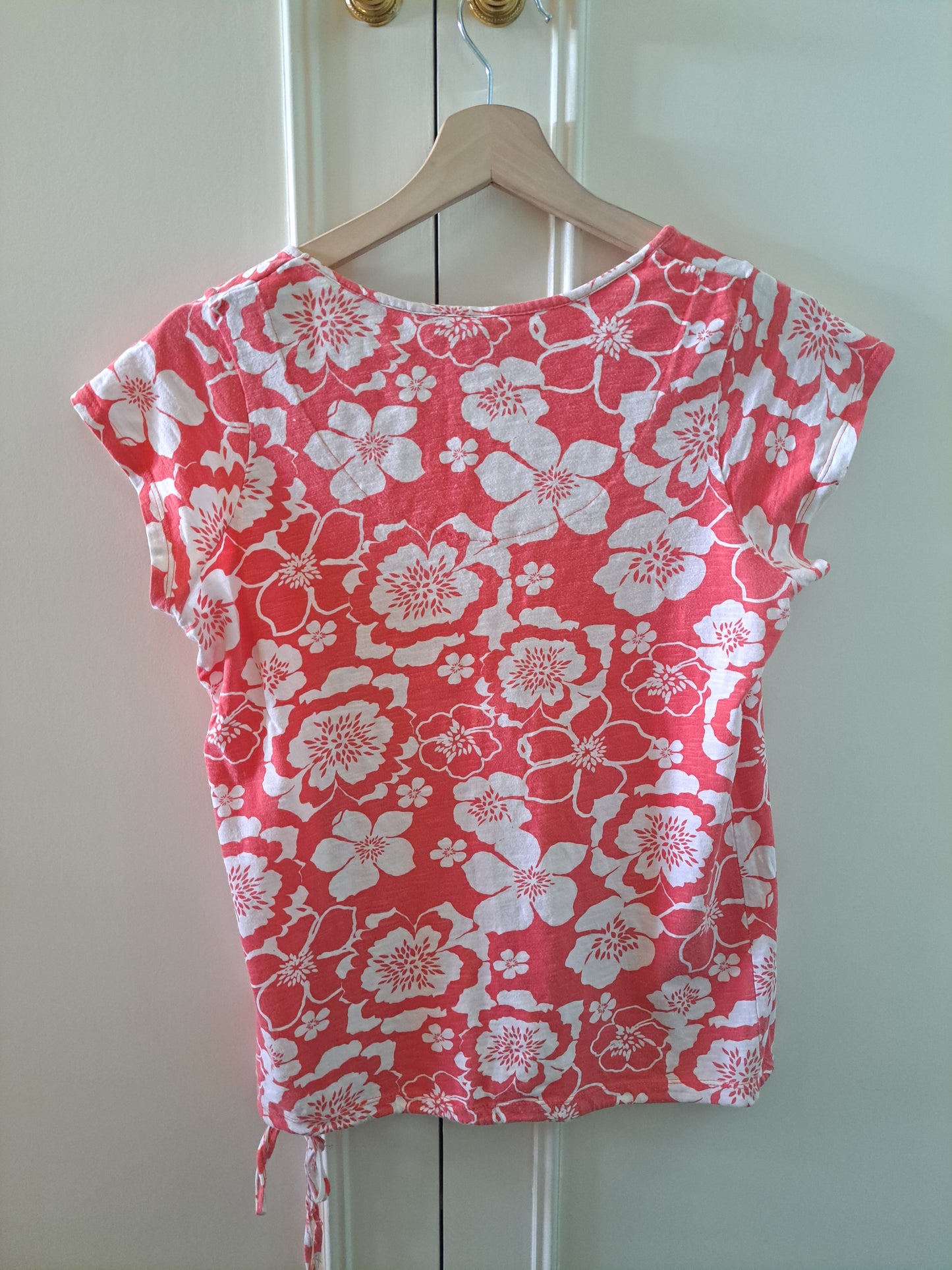 Next Coral Floral Top Size 10 Cotton Blend Summer T-Shirt