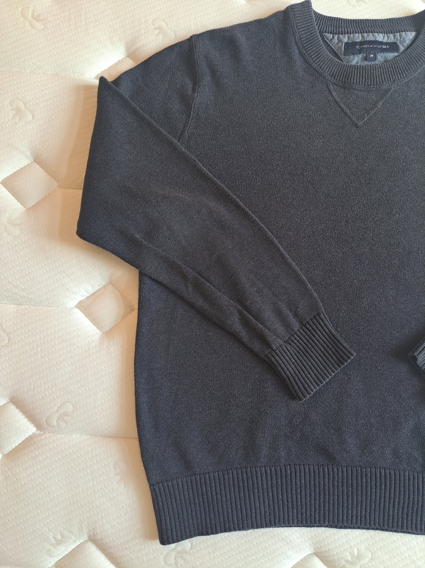 Tommy Hilfiger Crew Neck Jumper Grey Cotton Knit Size M