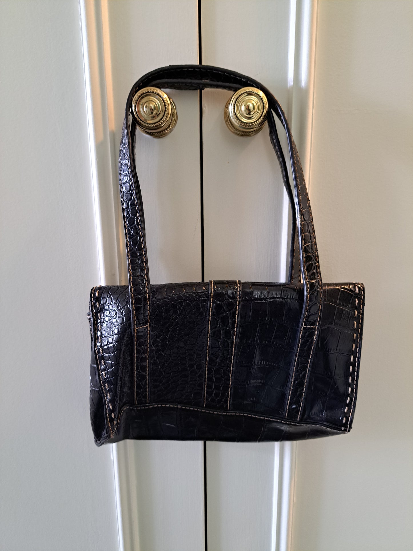 Black Croc Effect Shoulder Bag Mini Handbag