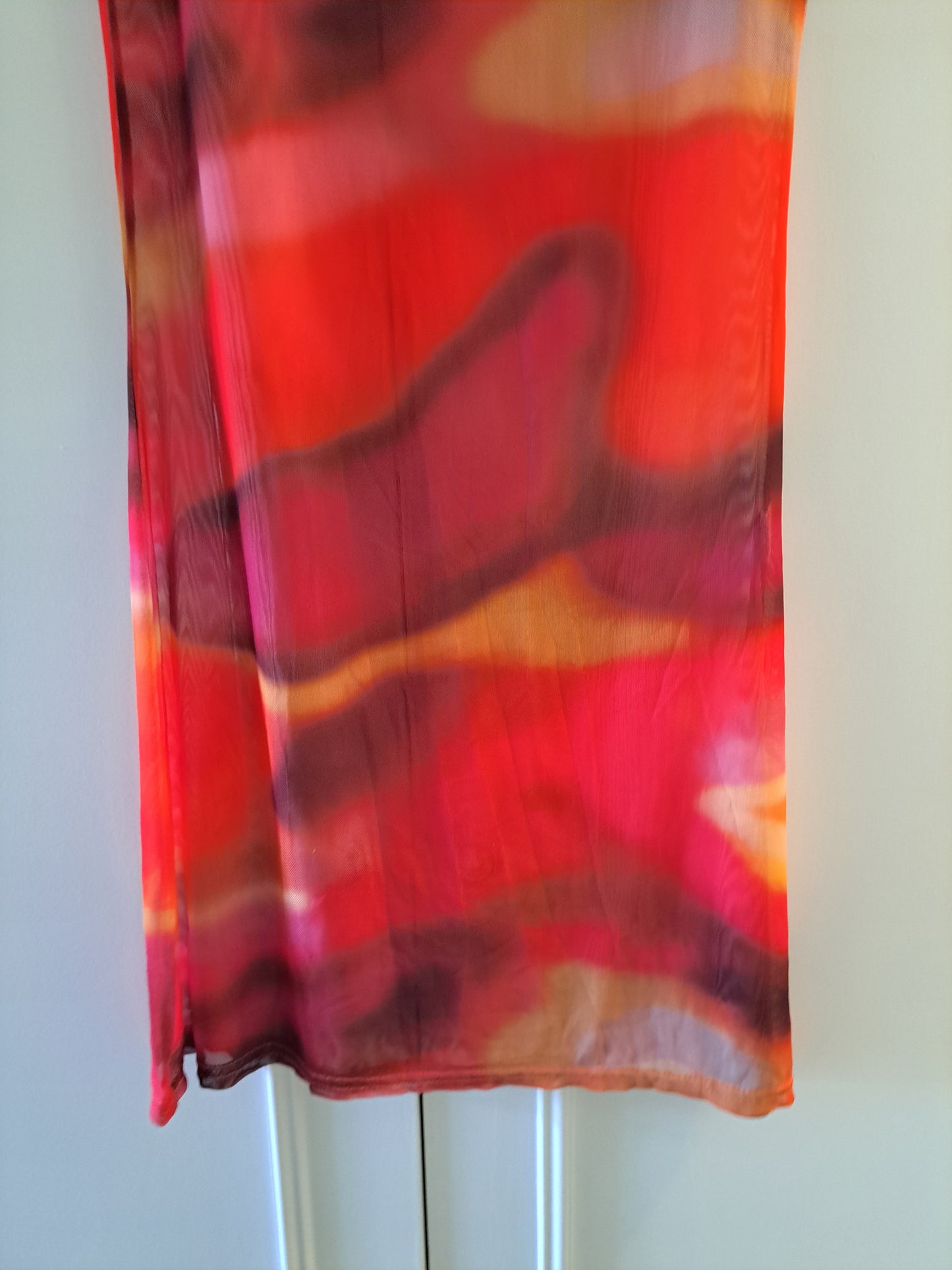 Mesh Maxi Skirt Abstract Print Pink Orange Size 6