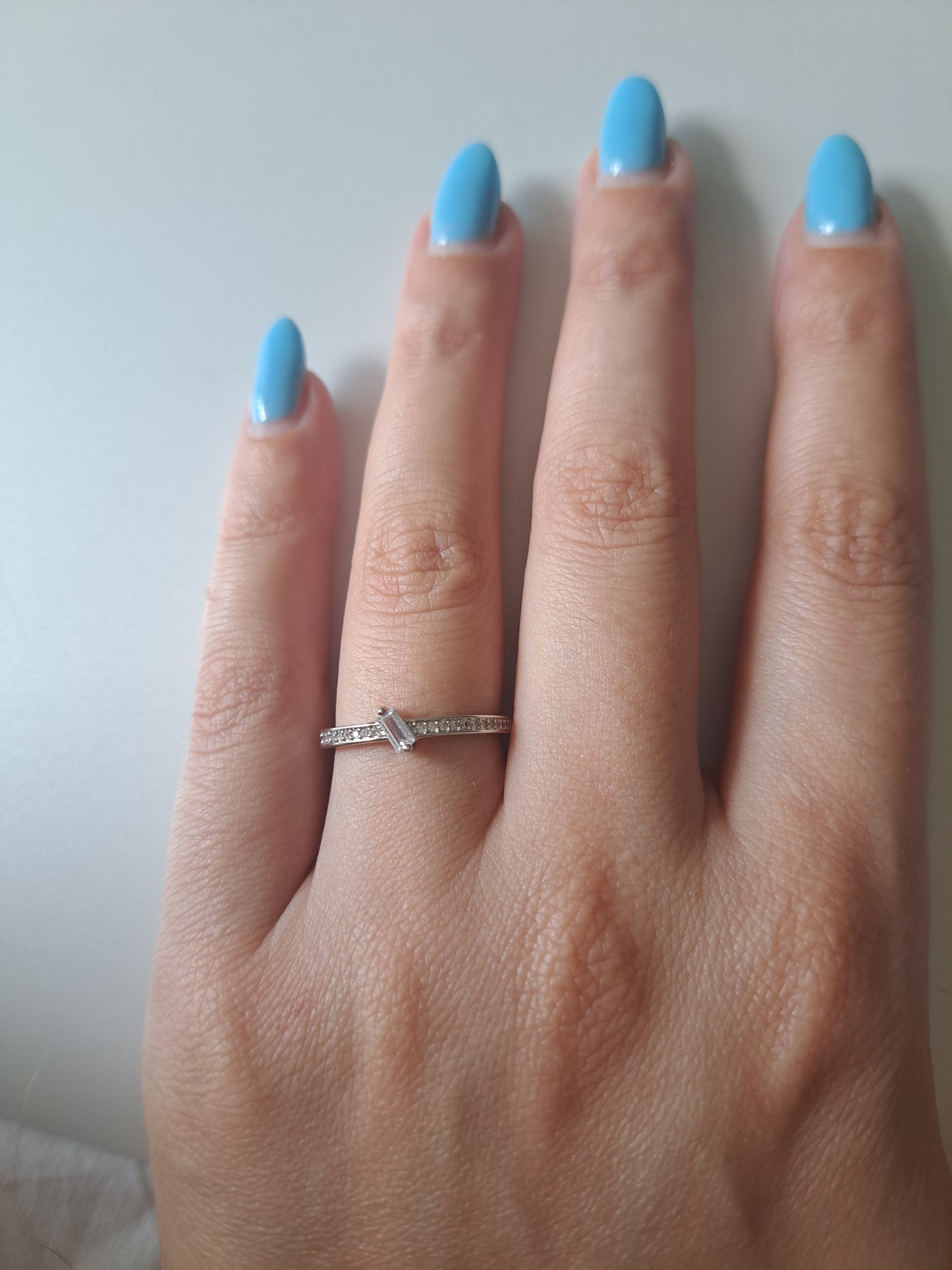 Silver Tone Adjustable CZ Ring Cubic Zirconia Baguette Ring Minimalist