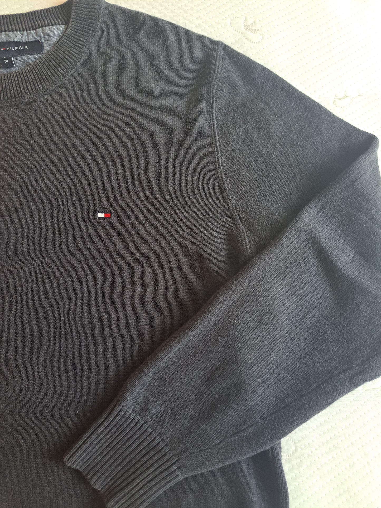 Tommy Hilfiger Crew Neck Jumper Grey Cotton Knit Size M