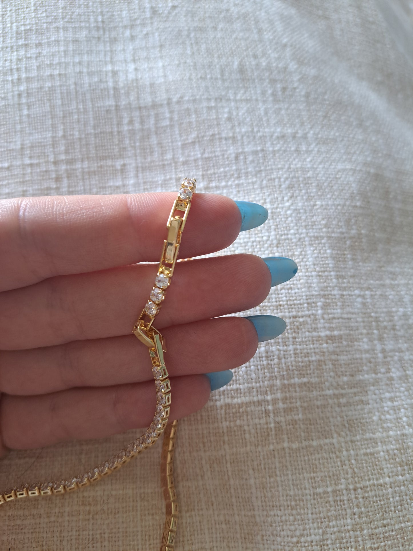 Gold Tone Tennis Necklace CZ Stone Chain Minimalist Sparkly Jewellery