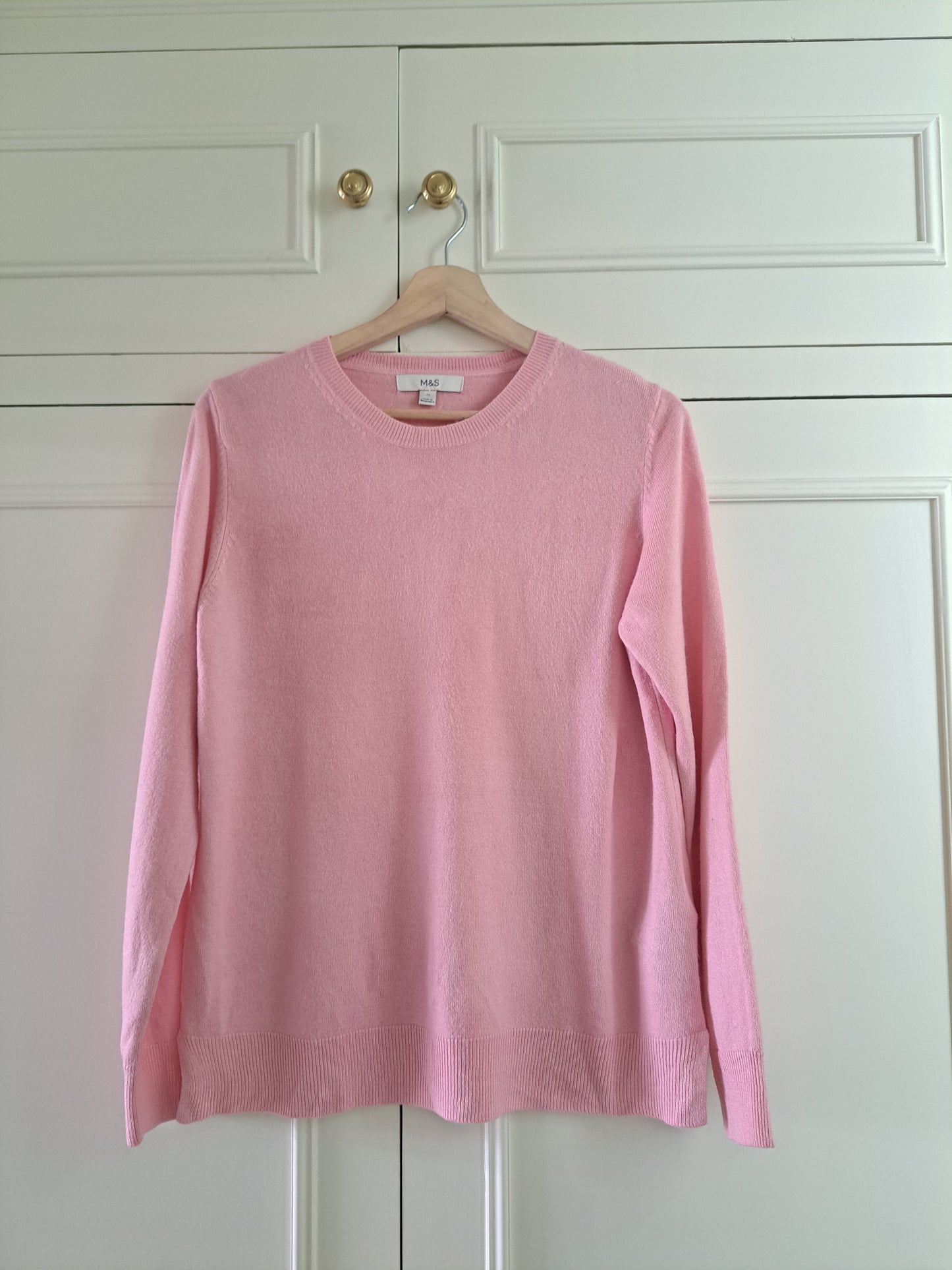 M&S Pink Crew Neck Jumper Size 12 Lightweight Knit Soft Touch Sweater