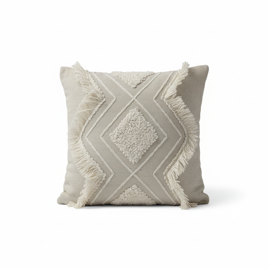 Cream Boho Tufted Filled Cushion 55x55cm