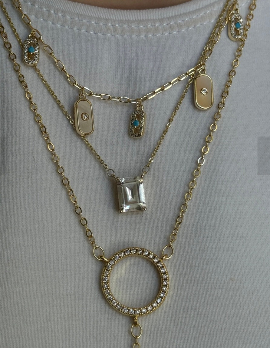 Gold Crystal Circle Lariat Necklace