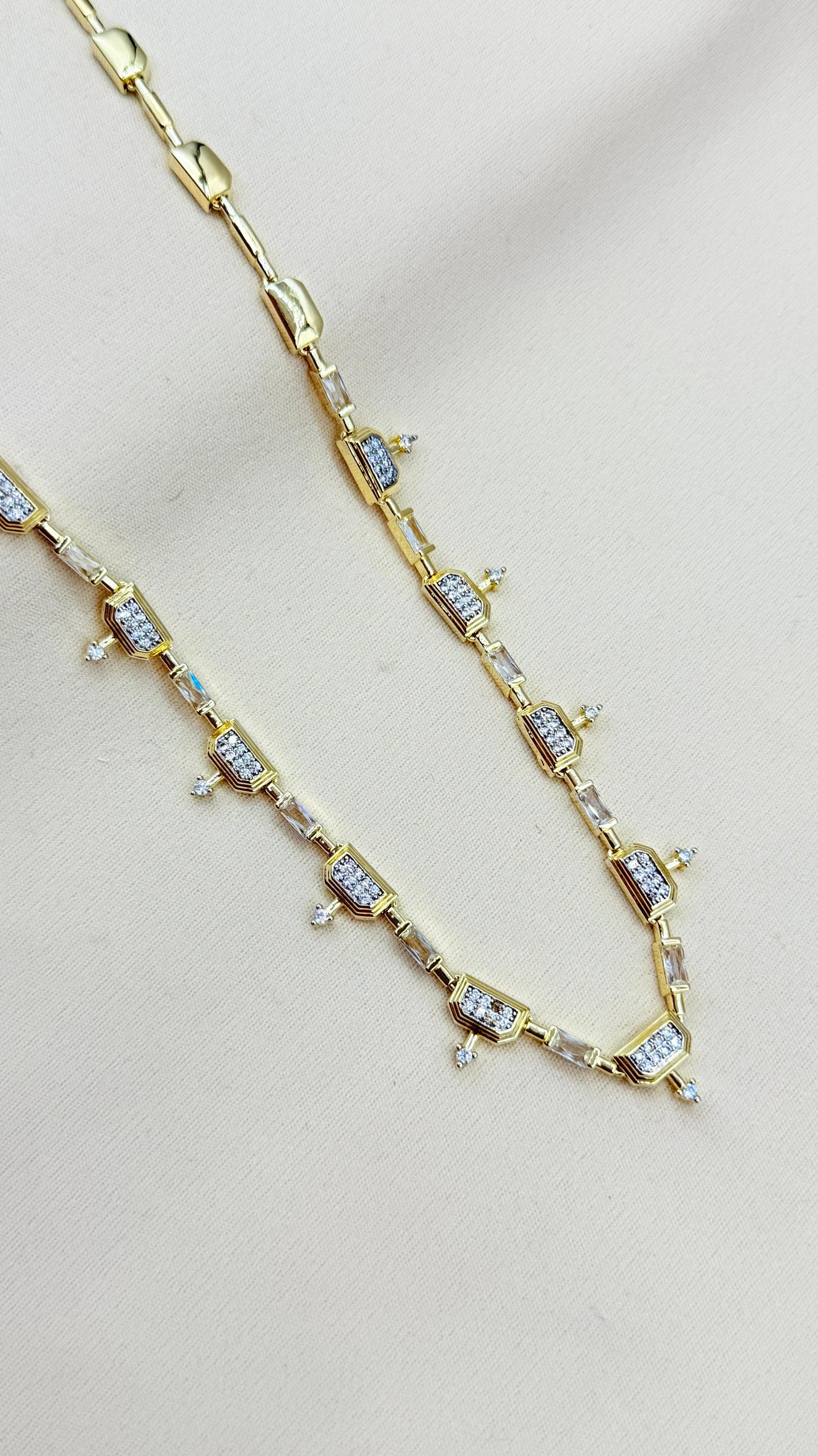 Gold Baguette Crystal Link Necklace