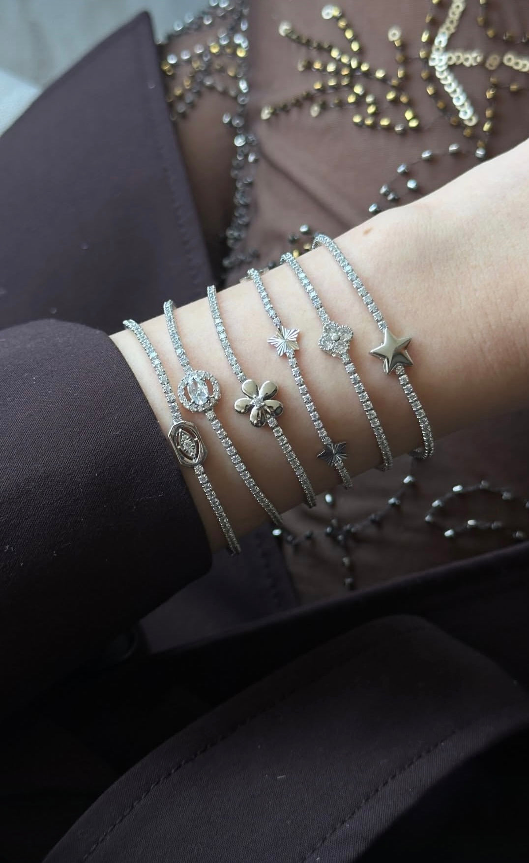 Adjustable Silver Star Tennis Bracelet – Dainty Sparkle Chain