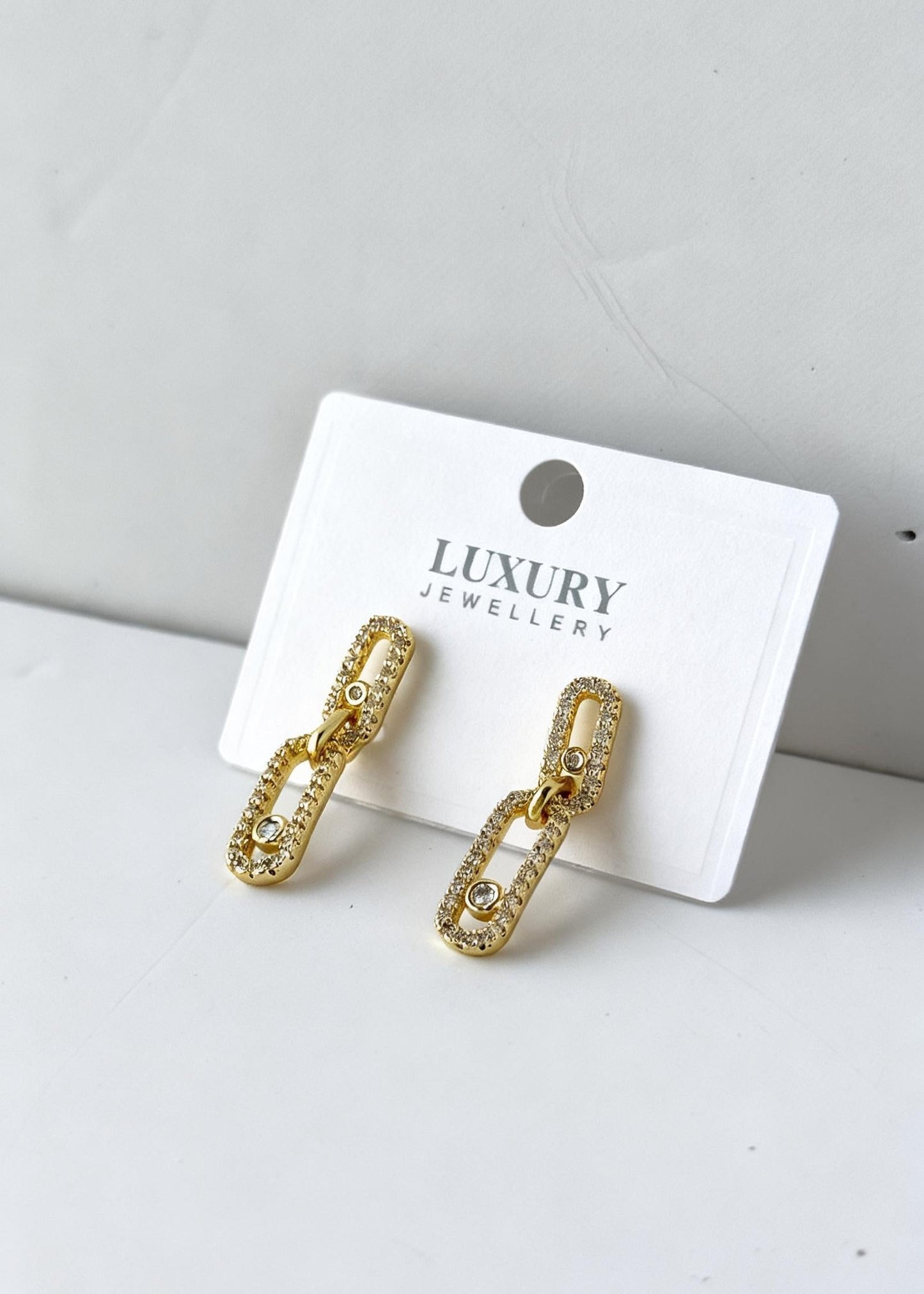 Gold Crystal Link Drop Earrings
