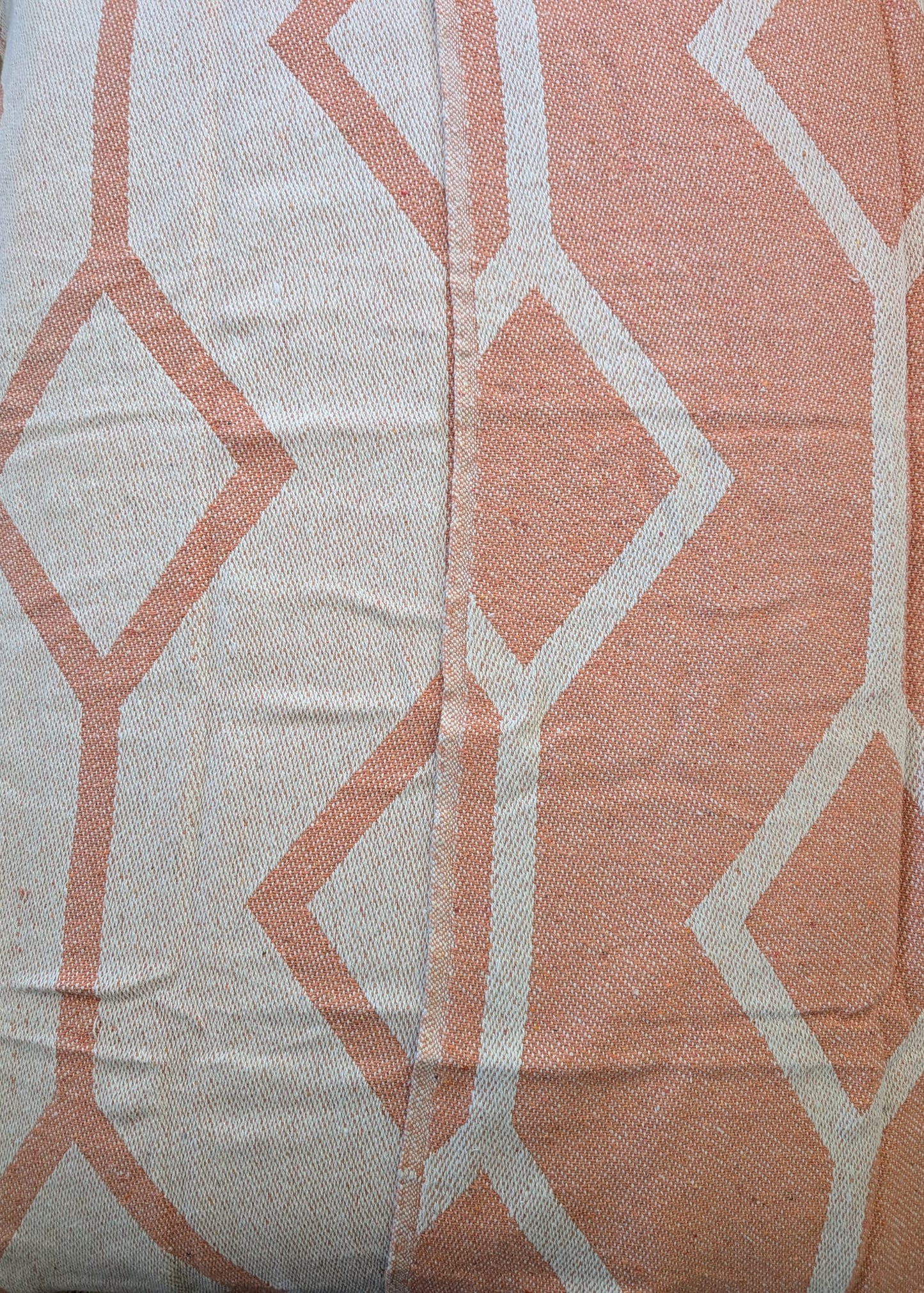 Pink Cotton Geometric Throw Blanket – Reversible Woven Sofa Throw 130x150cm