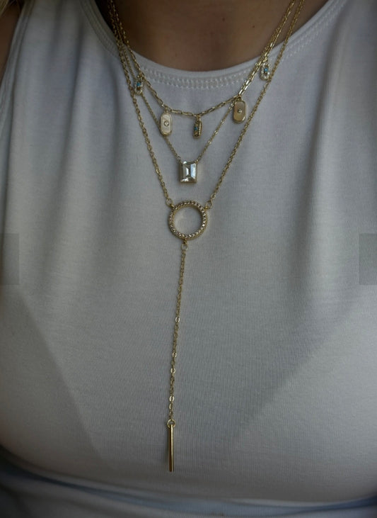 Gold Crystal Circle Lariat Necklace